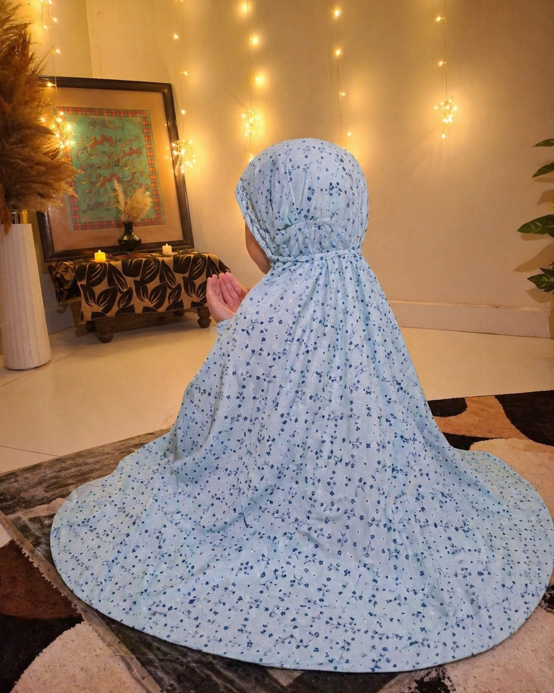 Kids Namaz Chadar – Printed Floral Sky Blue