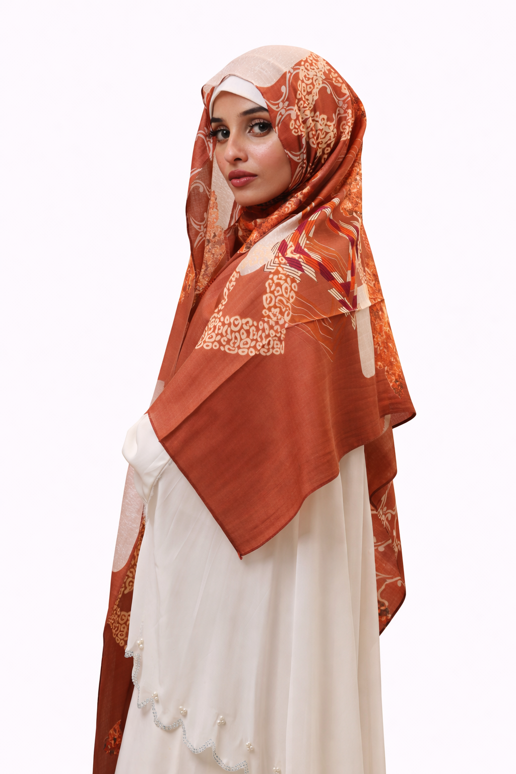 Printed Turkish Modal Hijab -Brown