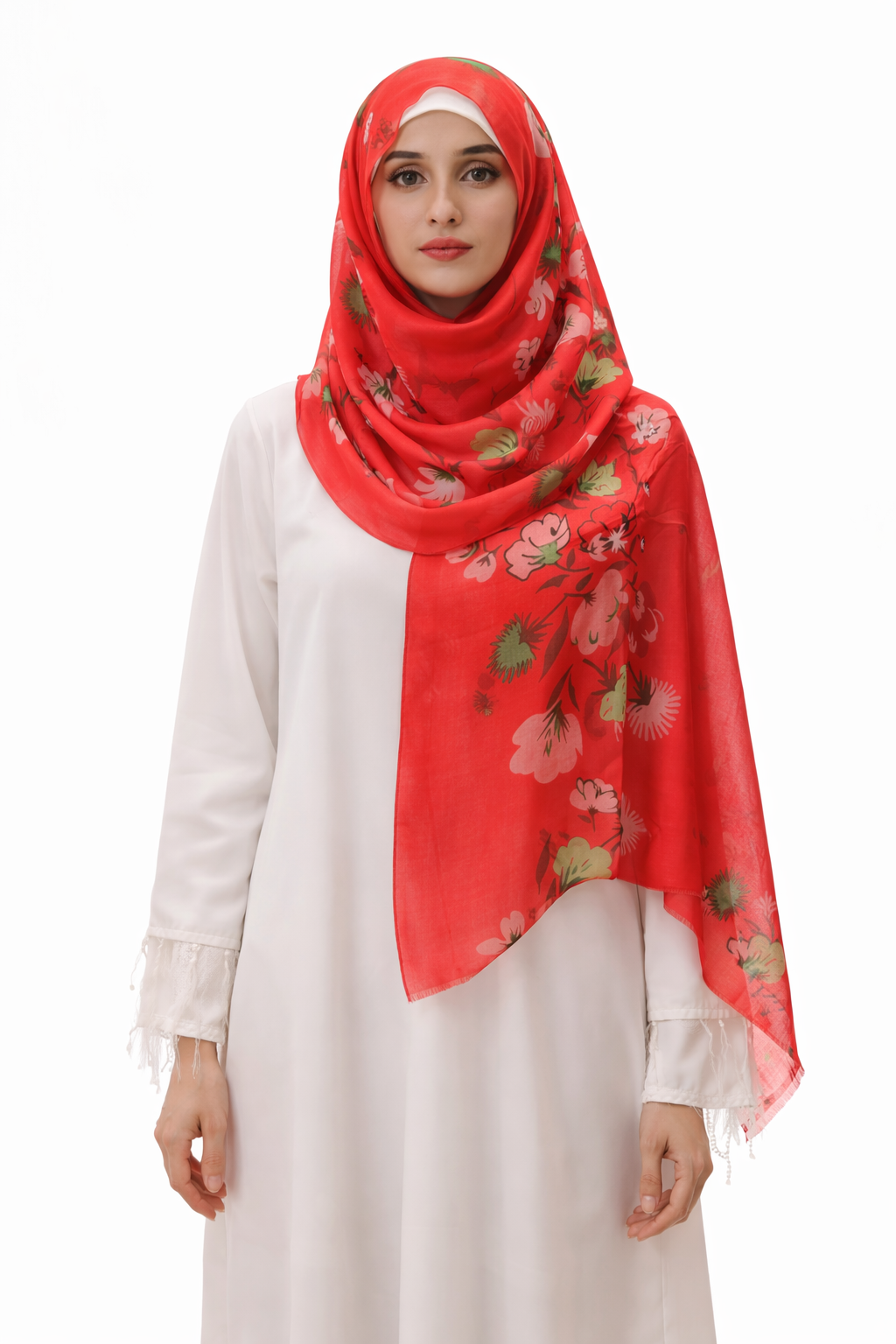 Printed Turkish Modal Hijab - Red Flowers