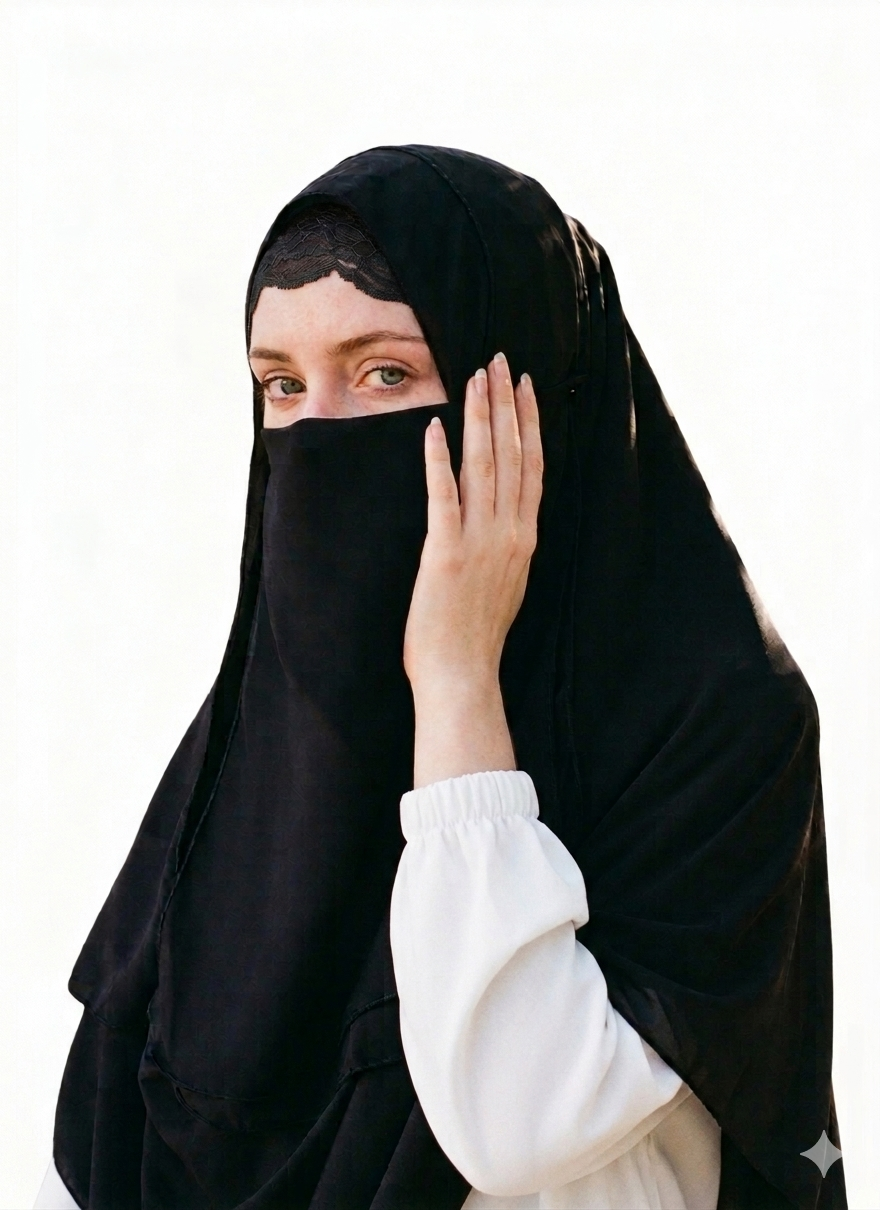 Double Loop Hijab With Plain Niqab - Black