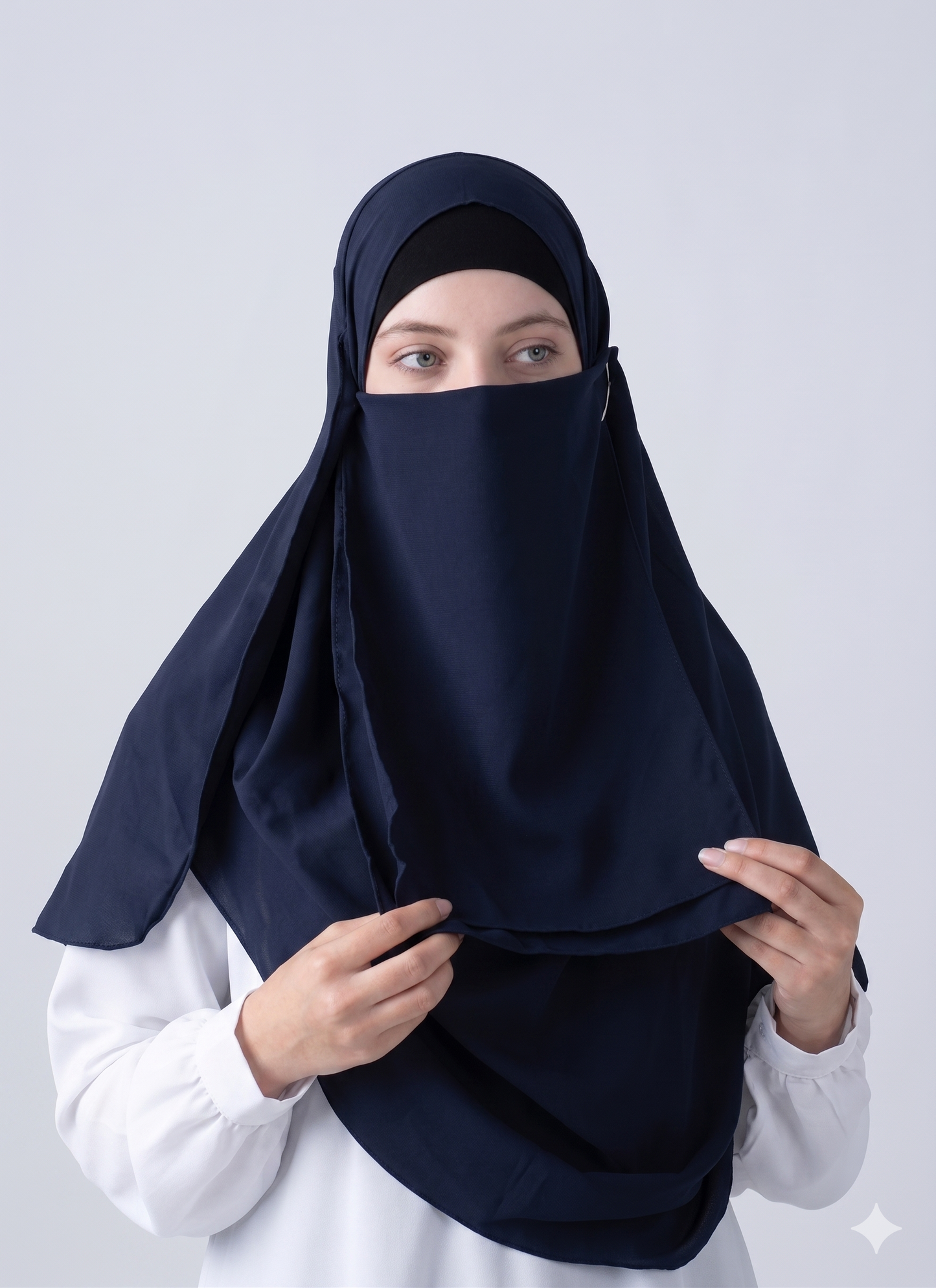 Double Loop Hijab With Plain Niqab - Navy