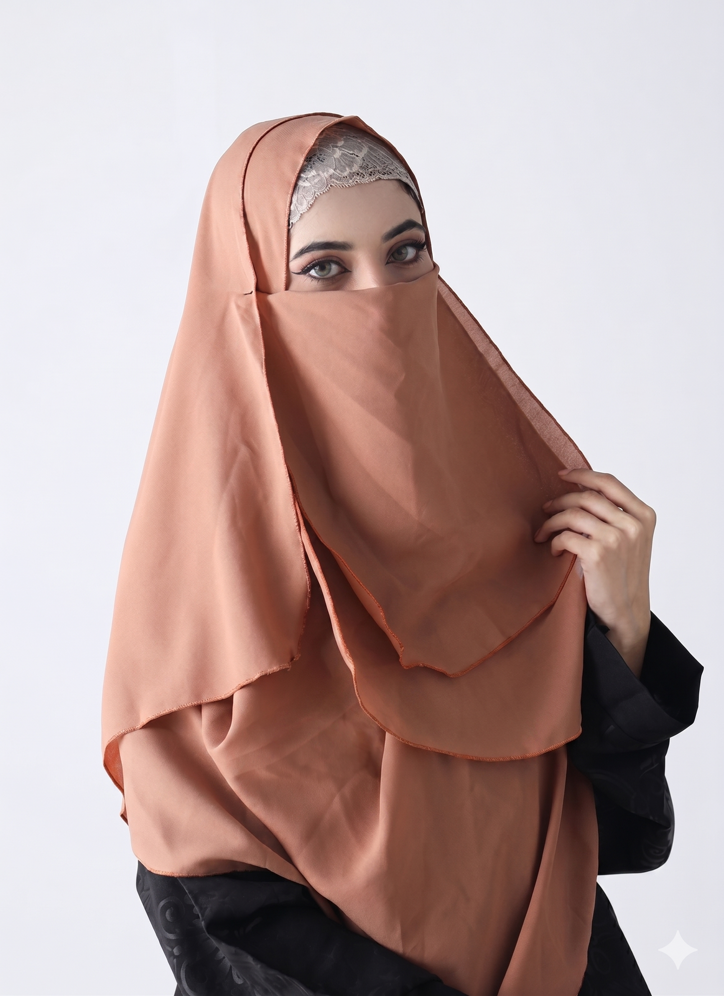 Double Loop Hijab With Plain Niqab - Sable