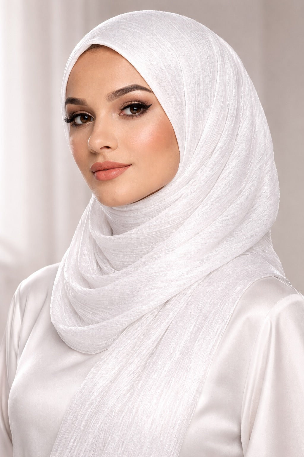 White — Instant Shinny Crinkle Chiffon Hijab with Built-in Magnets