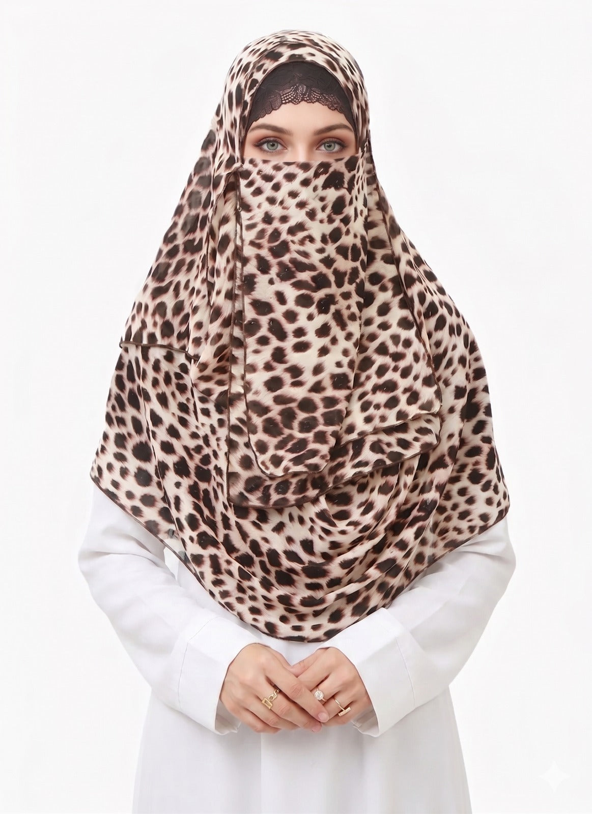 Printed Double Loop Hijab With Prinetd Niqab - Cheetah Print