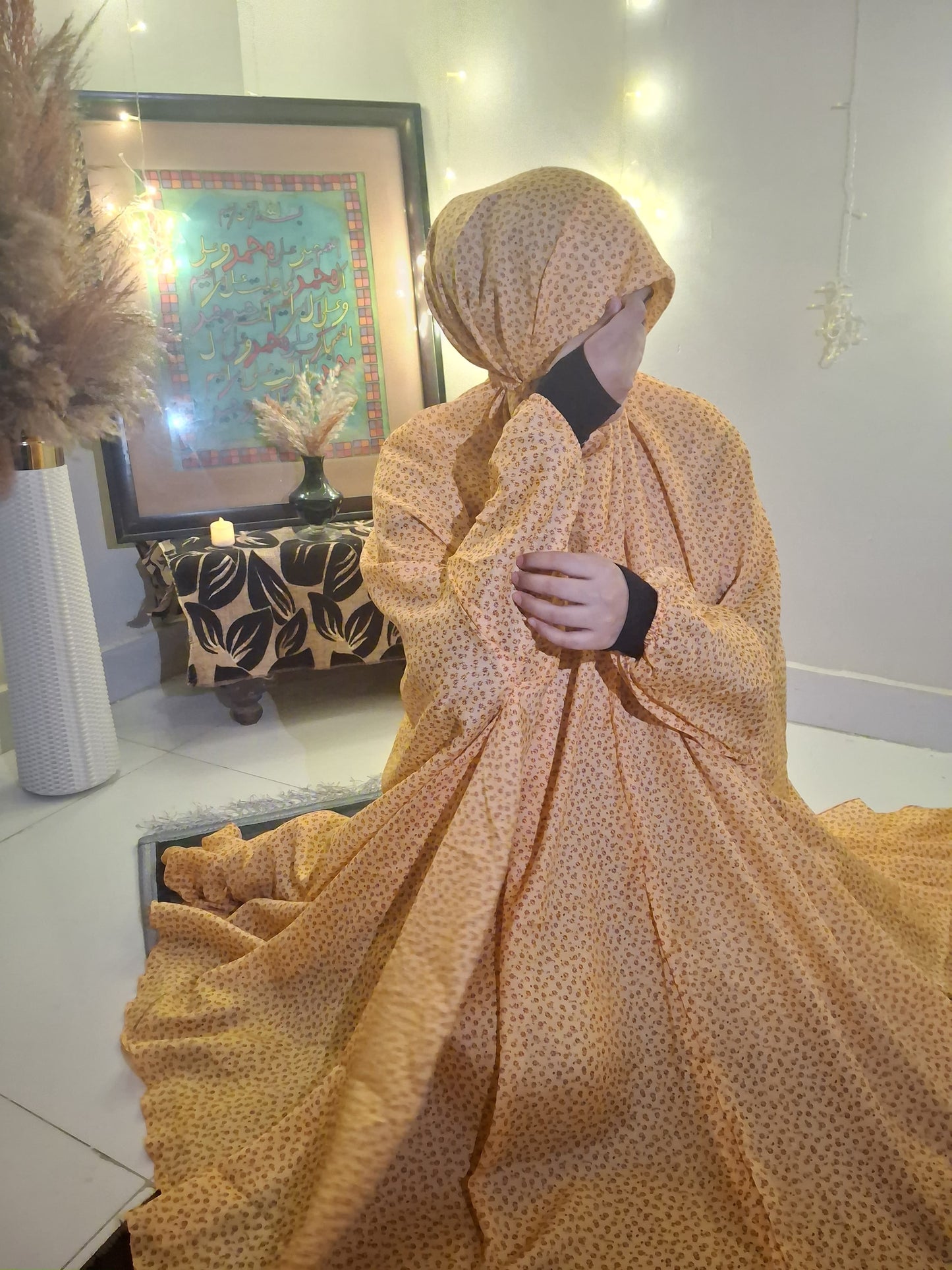 Adult Namaz Chadar - Printed Orange Yellow