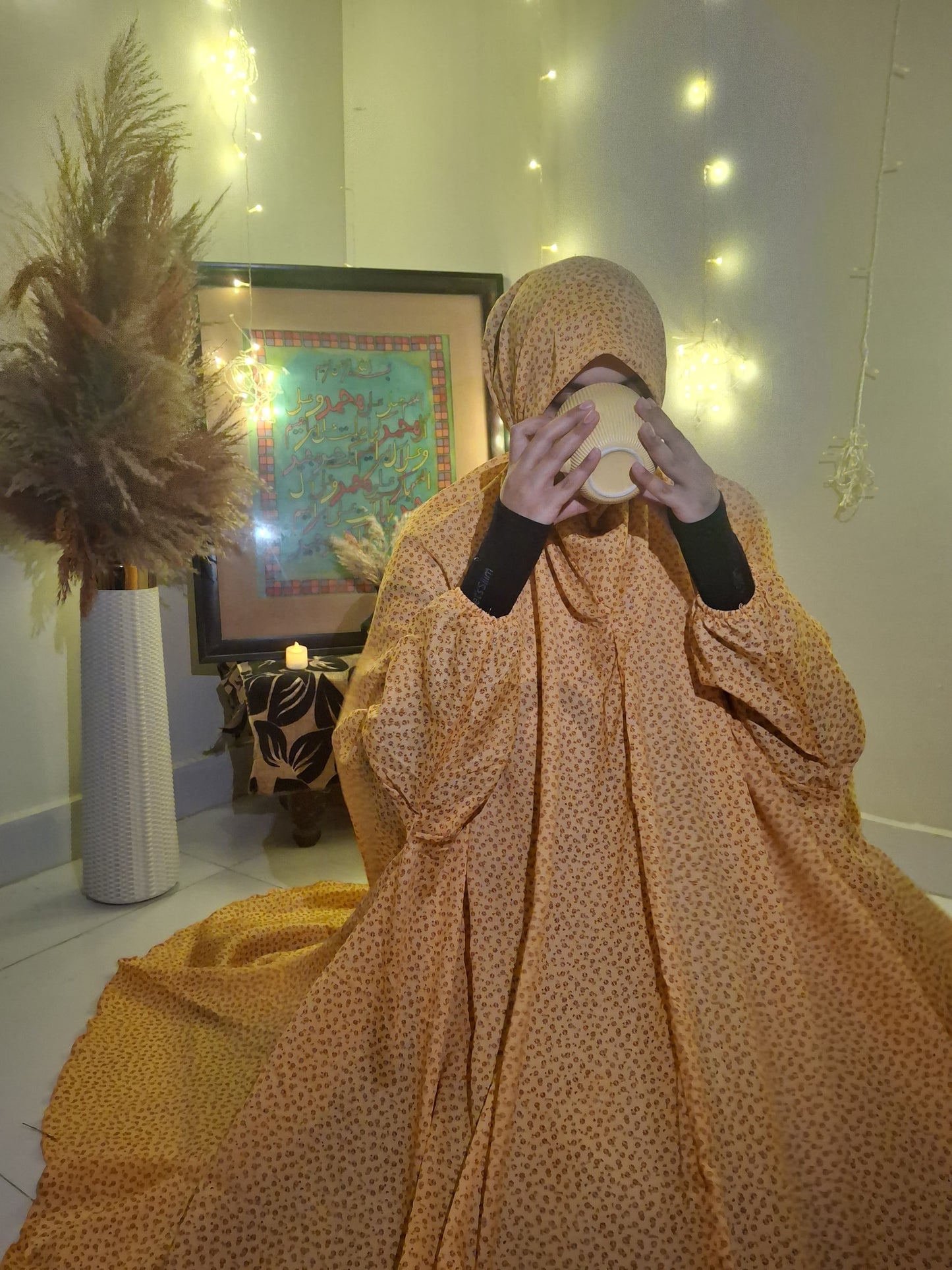 Adult Namaz Chadar - Printed Orange Yellow
