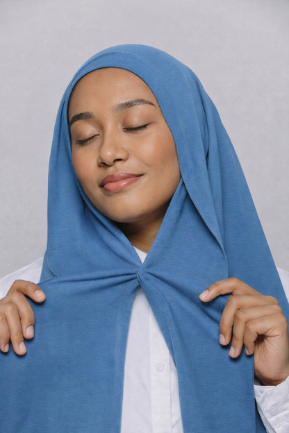 Premium instant Jersey Hijab - French Blue