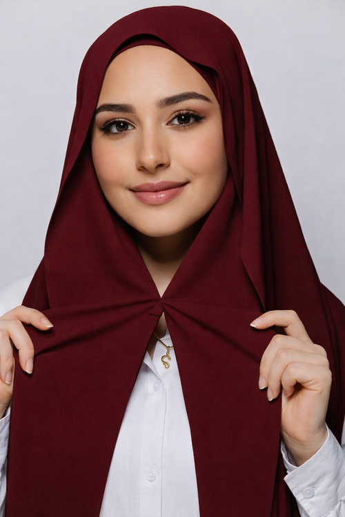 Burgundy -  Instant Chiffon Hijab with Built-in Magnets