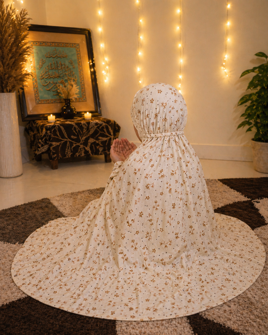 Kids Namaz Chadar – Printed floral Beige