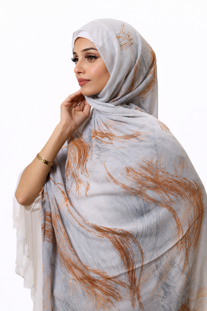 Printed Turkish Modal Hijab - Light Blue