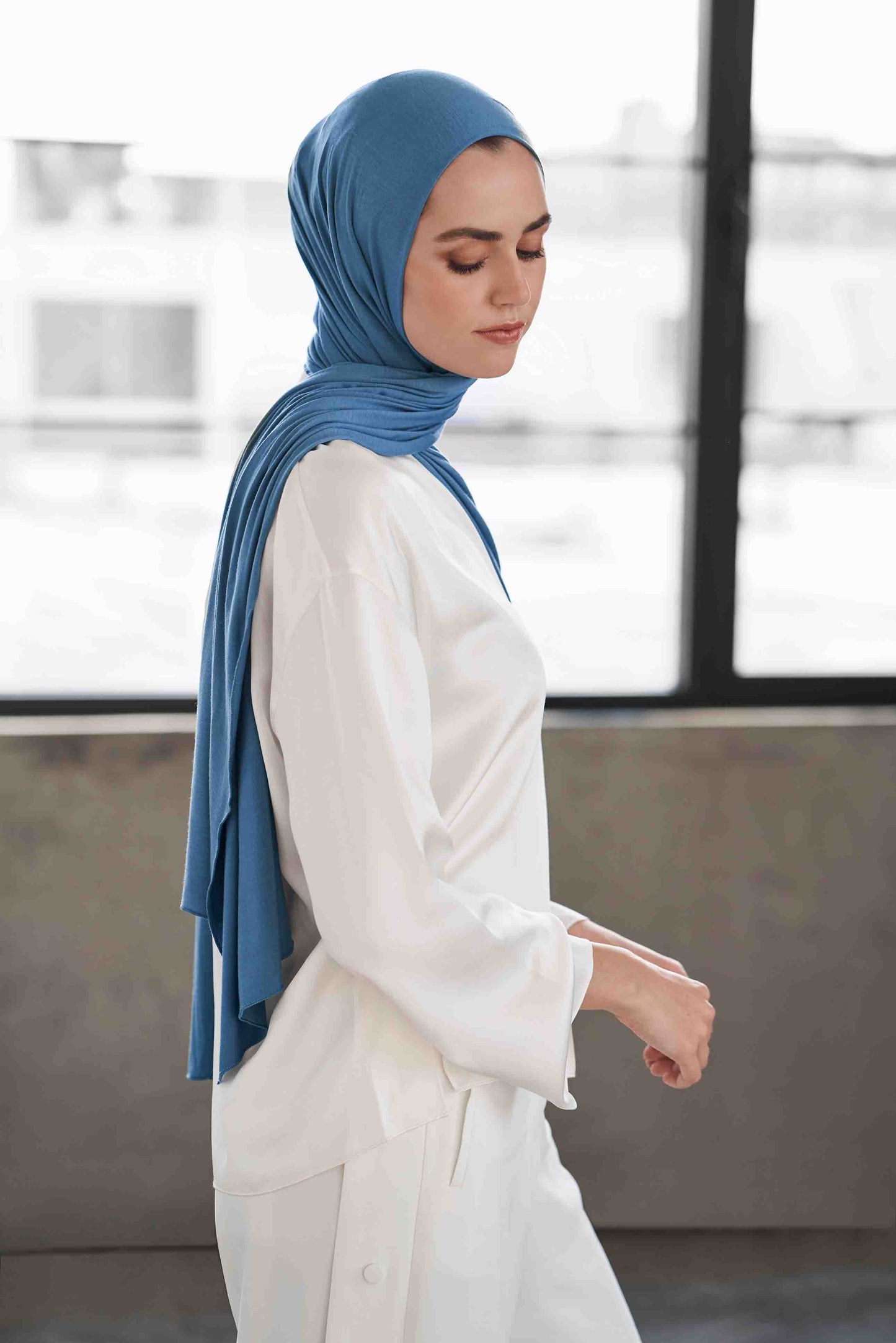 Premium instant Jersey Hijab - French Blue