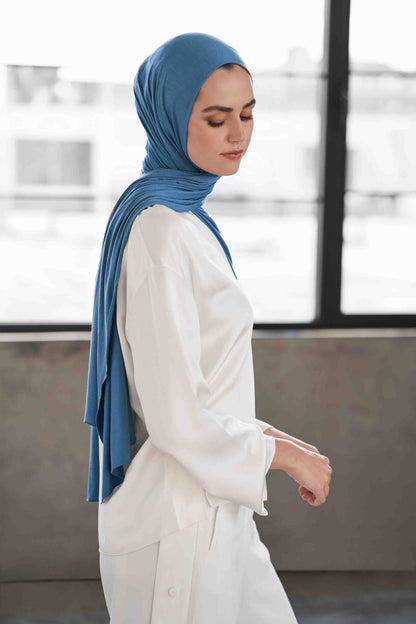 Premium instant Jersey Hijab - French Blue