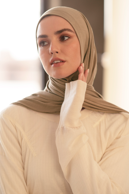 Premium instant Jersey Hijab - Khaki