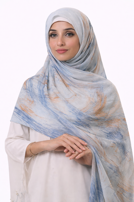 Printed Turkish Modal Hijab - Light Blue