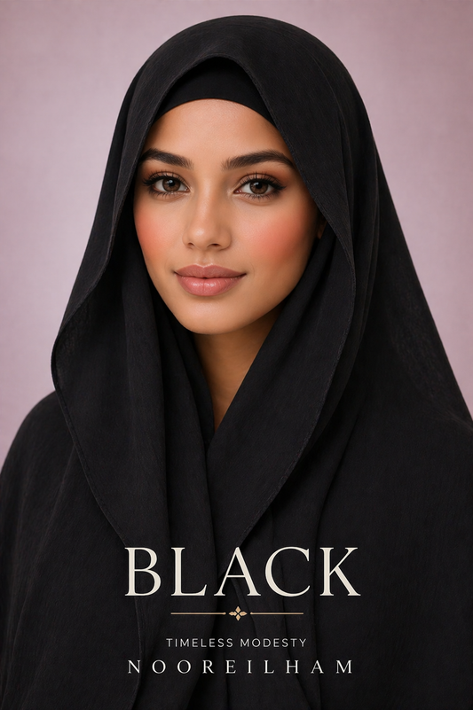 Black — Instant Shinny Crinkle Chiffon Hijab with Built-in Magnets Black