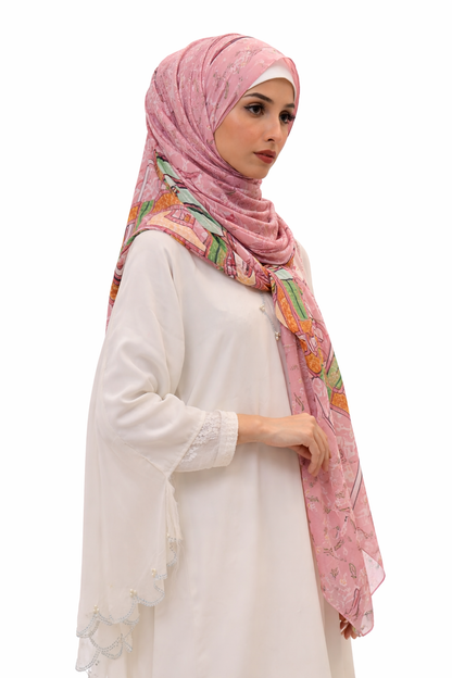 Printed Turkish Modal Hijab - Pink