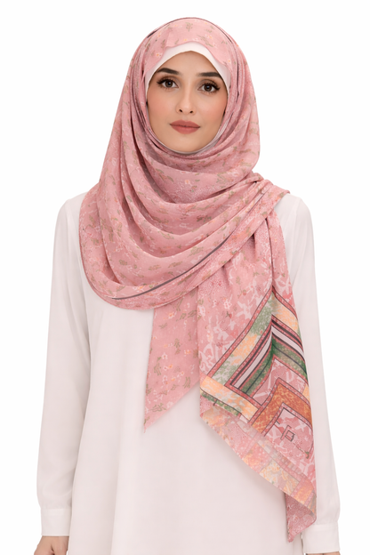 Printed Turkish Modal Hijab - Pink