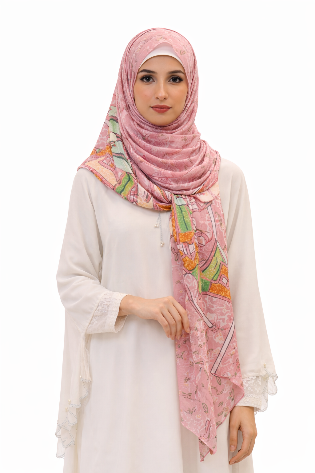 Printed Turkish Modal Hijab - Pink