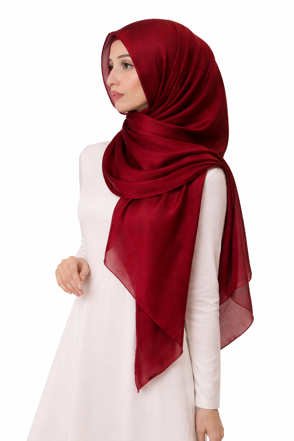 Burgundy—Instant Shinny Crinkle Chiffon Hijab with Built-in Magnets