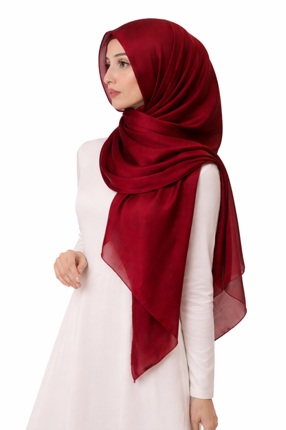 Burgundy—Instant Shinny Crinkle Chiffon Hijab with Built-in Magnets