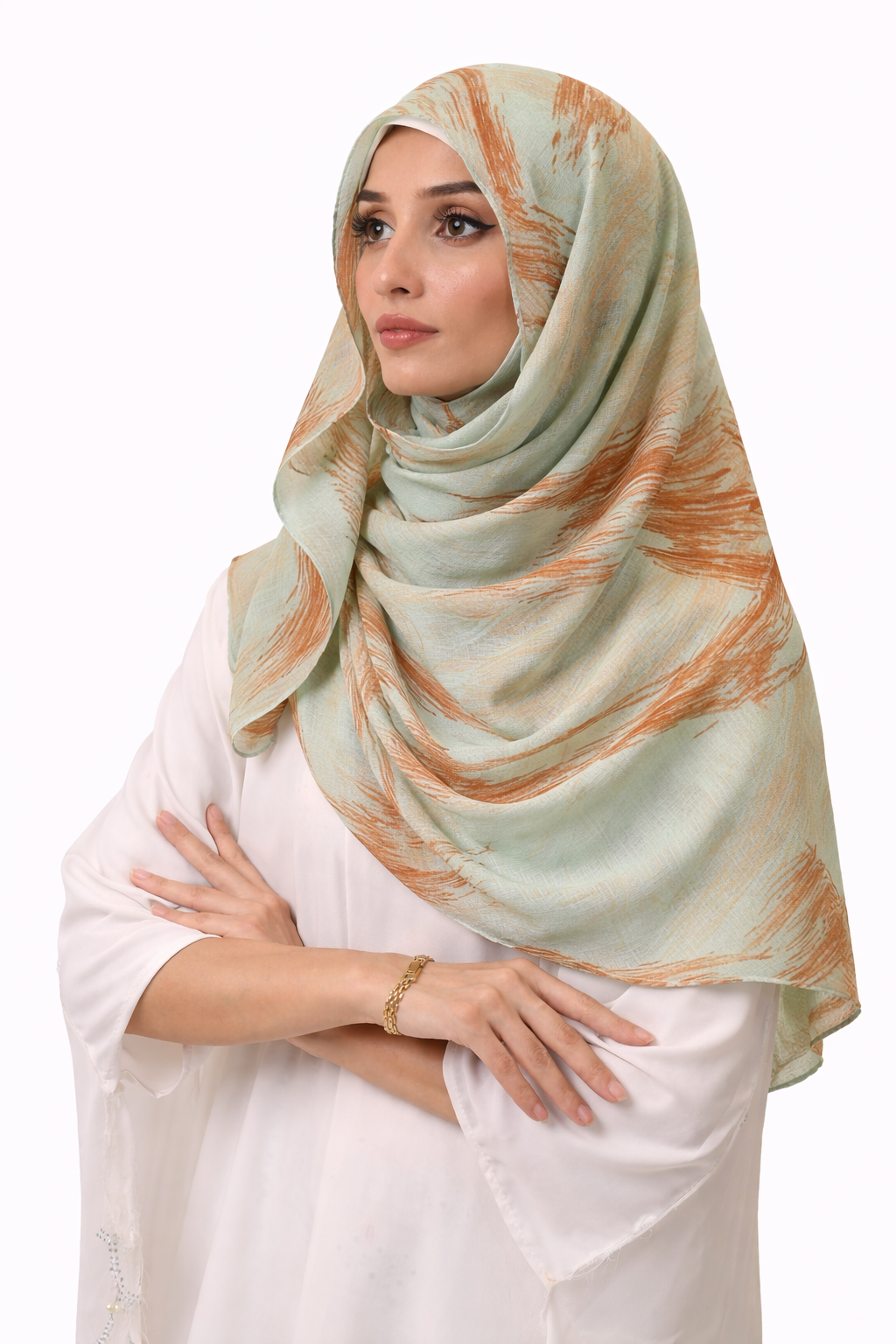 Printed Turkish Modal Hijab -Green Sand