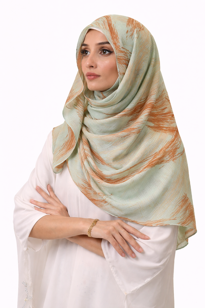 Printed Turkish Modal Hijab -Green Sand