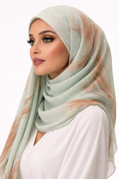 Printed Turkish Modal Hijab -Green Sand