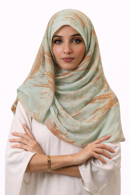 Printed Turkish Modal Hijab -Green Sand