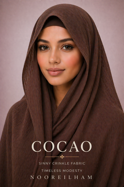 Cocao —Instant Shinny Crinkle Chiffon Hijab with Built-in Magnets