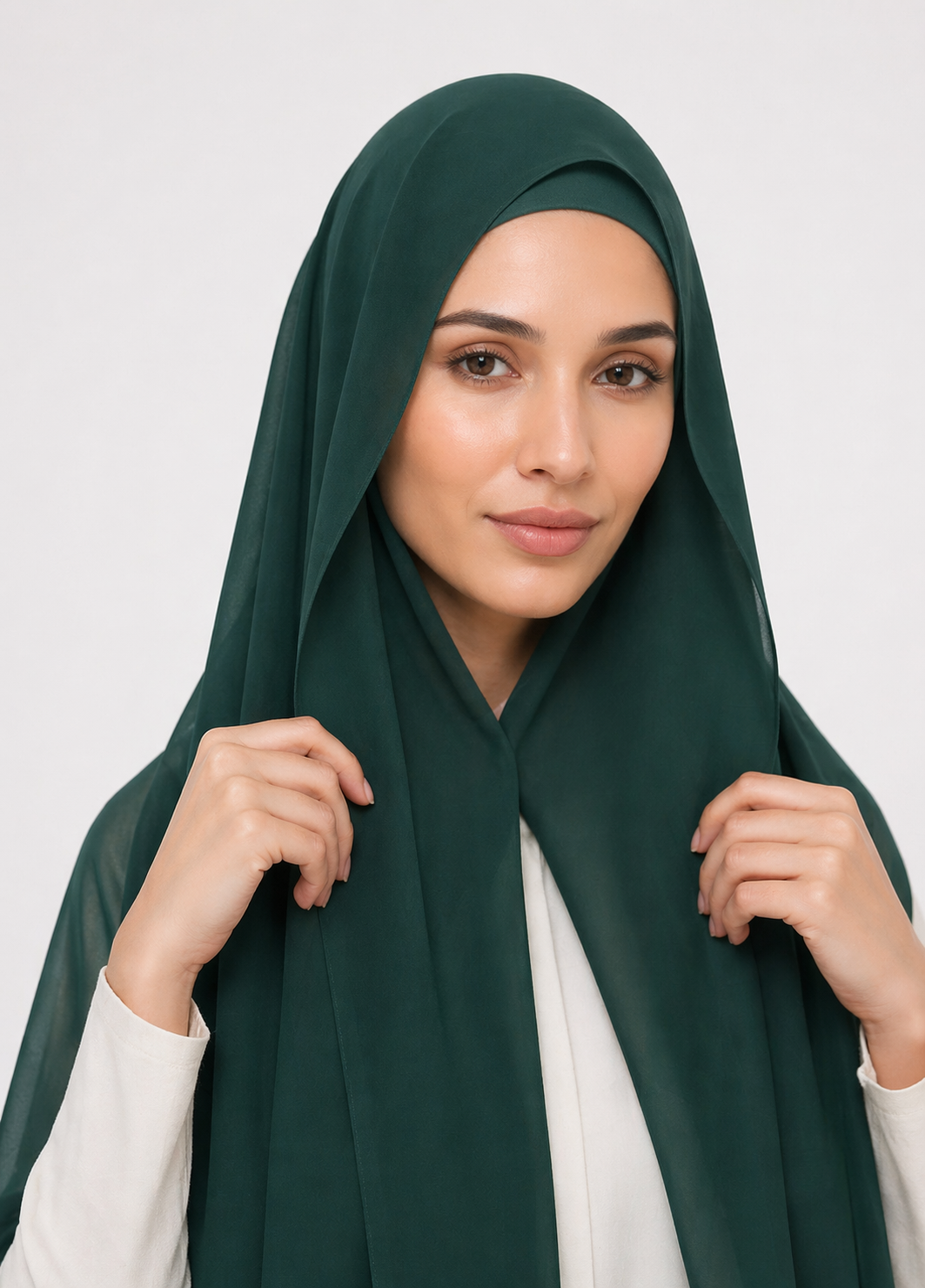 Dark Green  — Instant Chiffon Hijab with Built-in Magnets