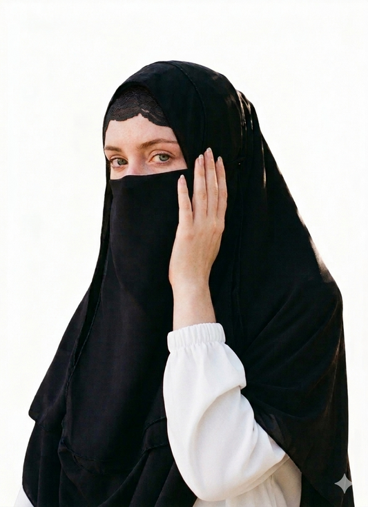 Double Loop Hijab With Plain Niqab - Black