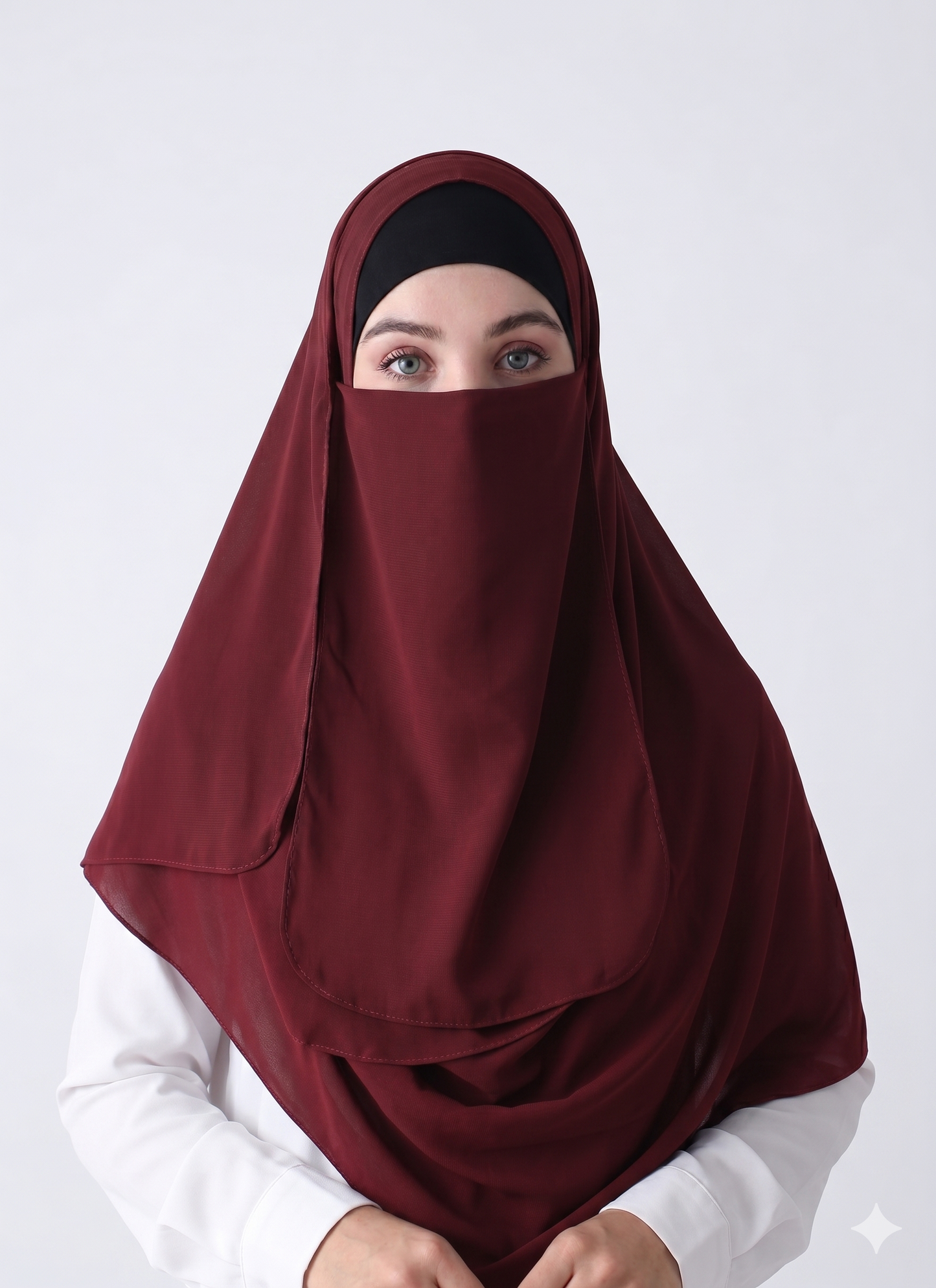Double Loop Hijab With Plain Niqab - Burgundy