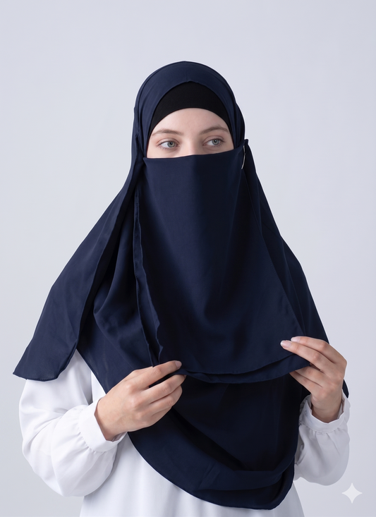 Double Loop Hijab With Plain Niqab - Navy