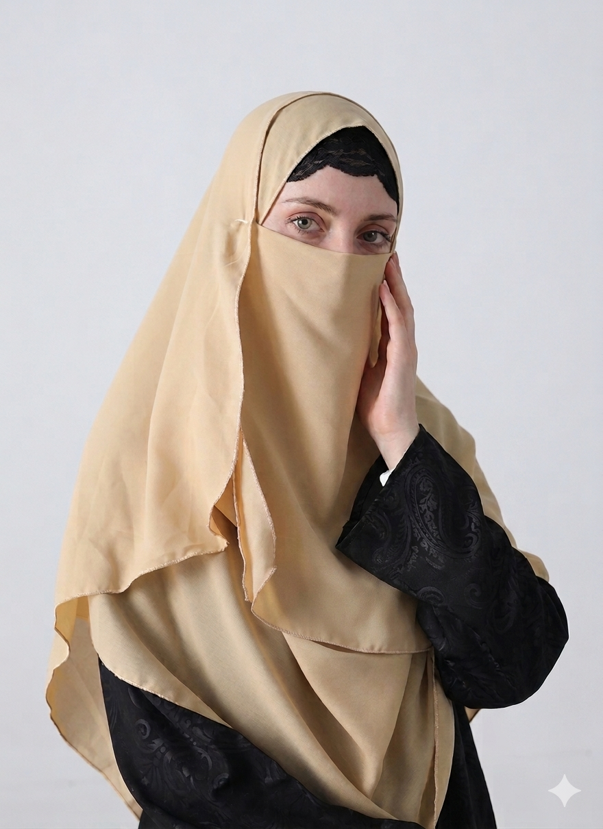 Double Loop Hijab With Plain Niqab - Nude