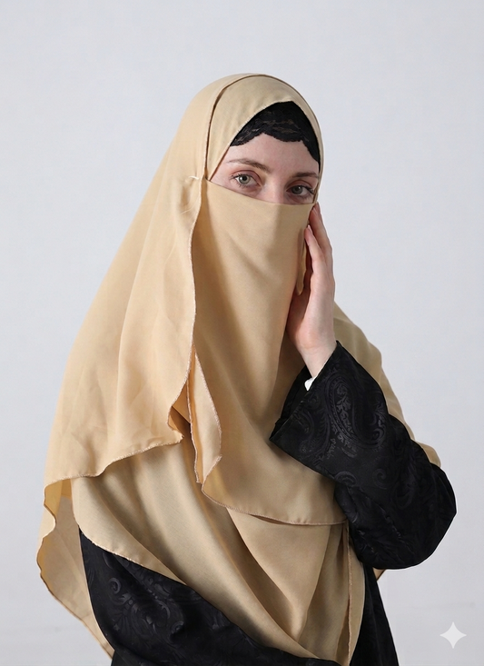 Double Loop Hijab With Plain Niqab - Nude