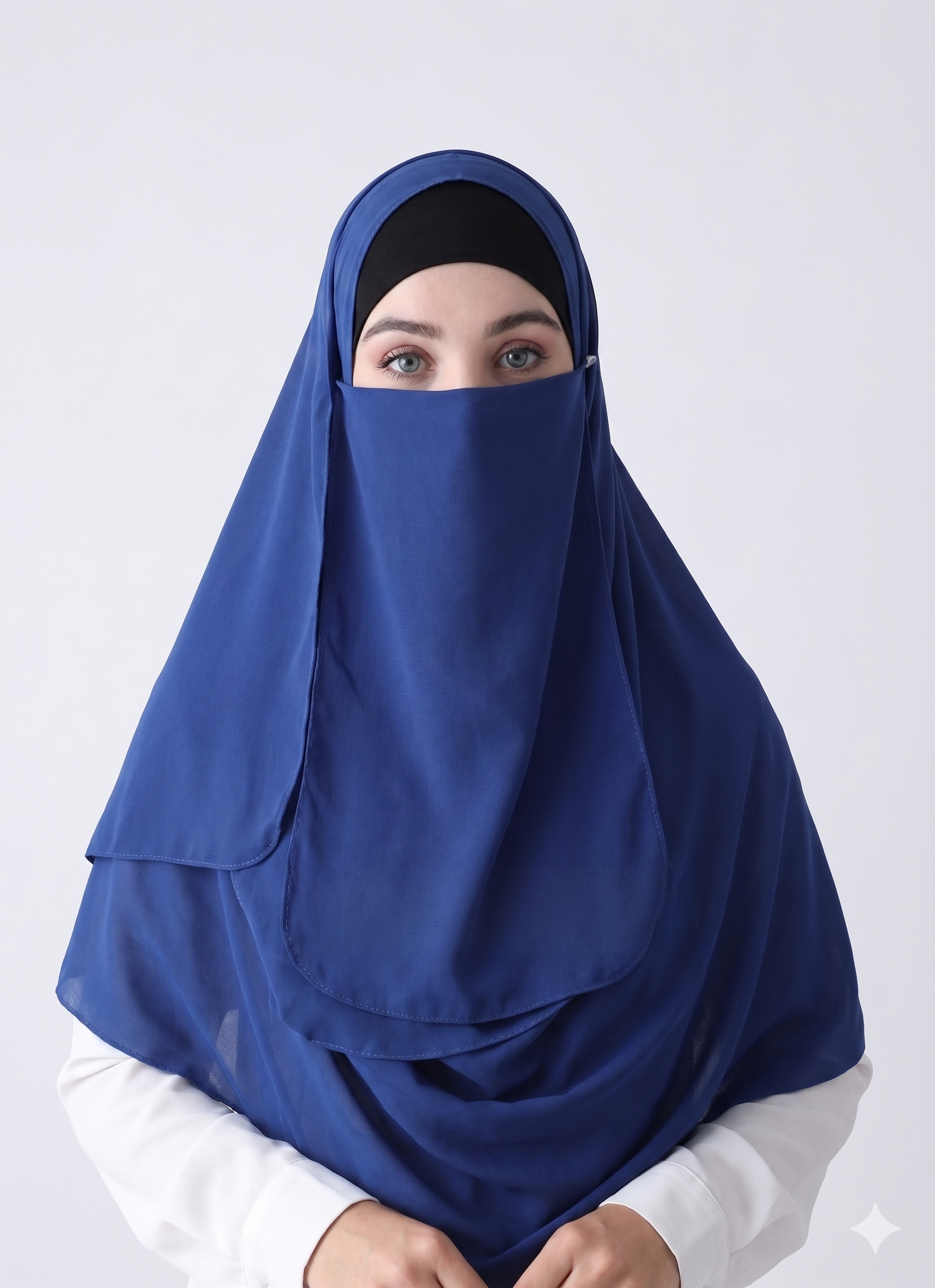 Double Loop Hijab With Plain Niqab - Royal Blue