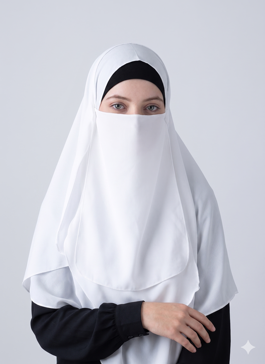 Double Loop Hijab With Plain Niqab - White