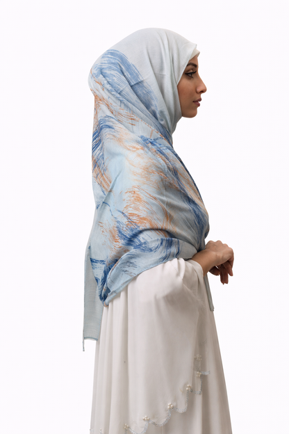 Printed Turkish Modal Hijab - Light Blue