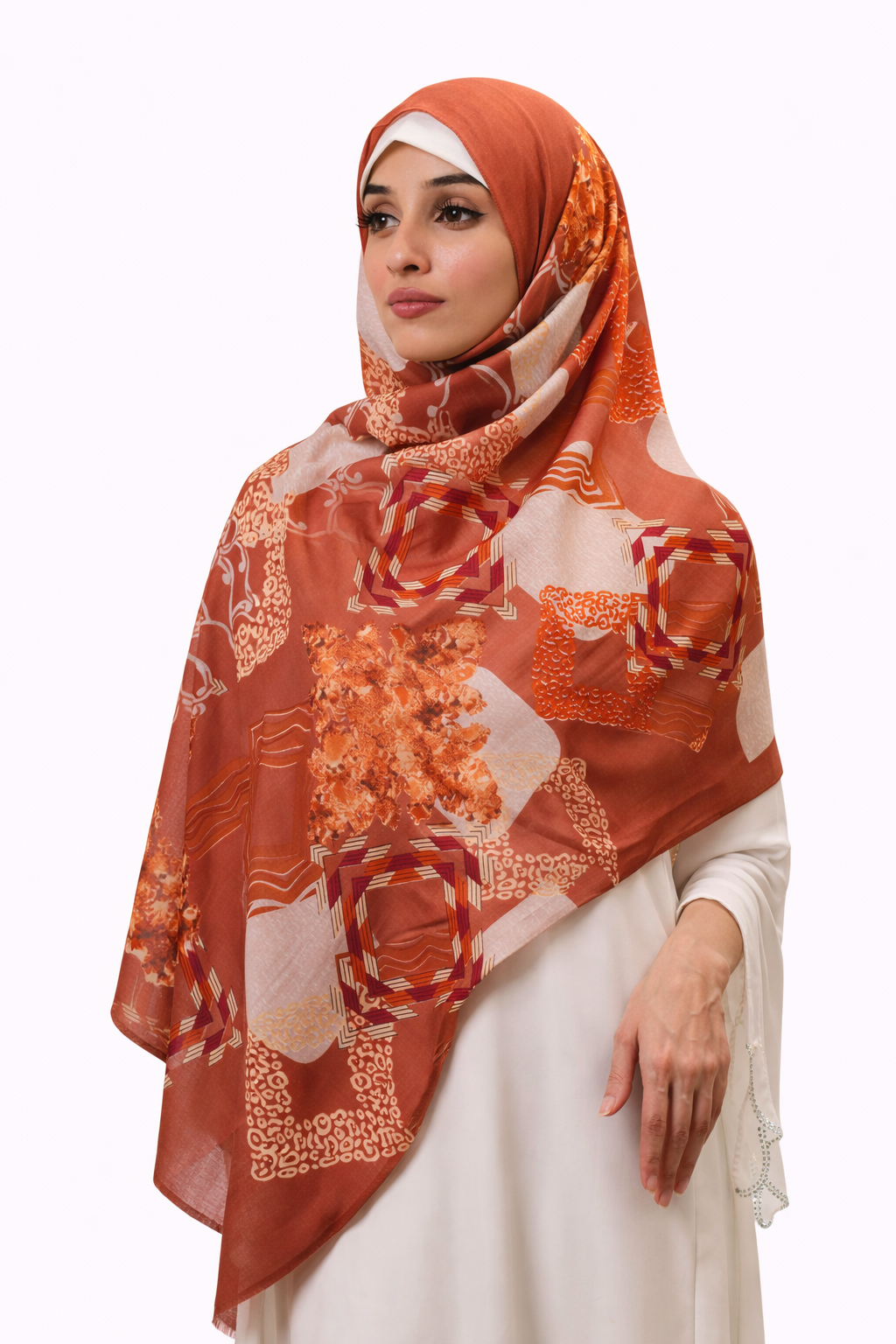 Printed Turkish Modal Hijab -Brown