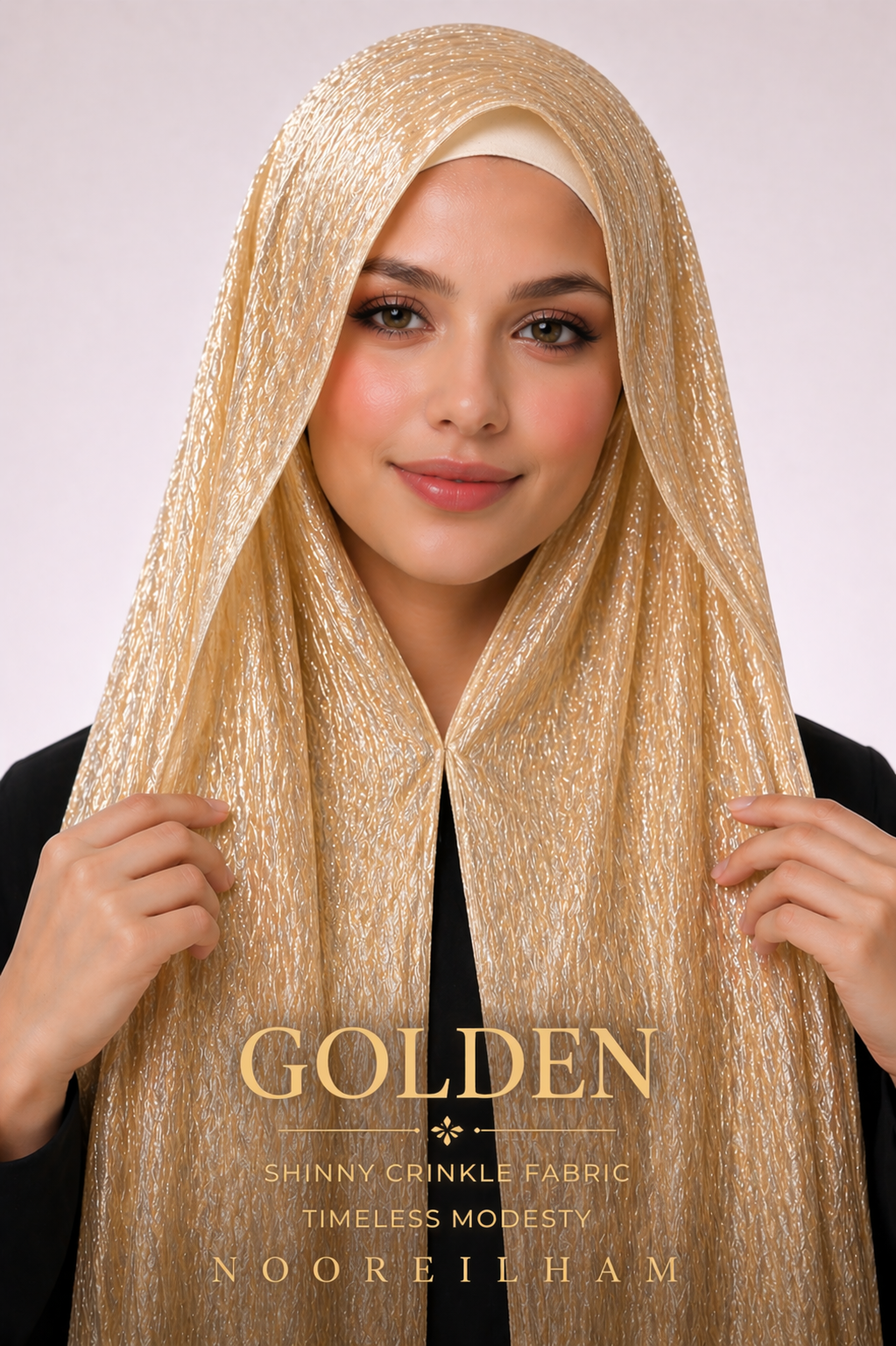 Golden — Instant Shinny Crinkle Chiffon Hijab with Built-in Magnets