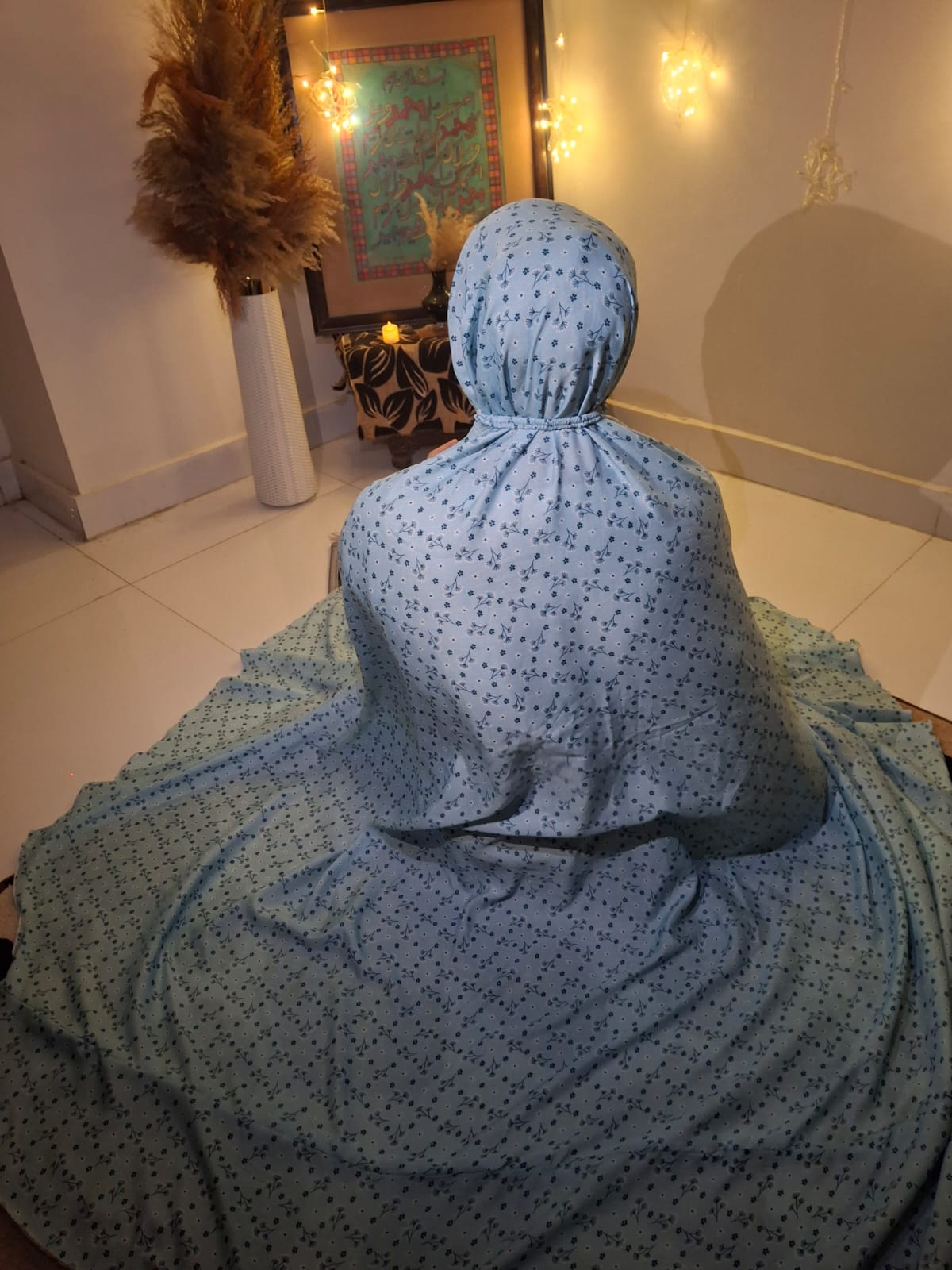 Adult Namaz Chadar - Printed Sky Blue