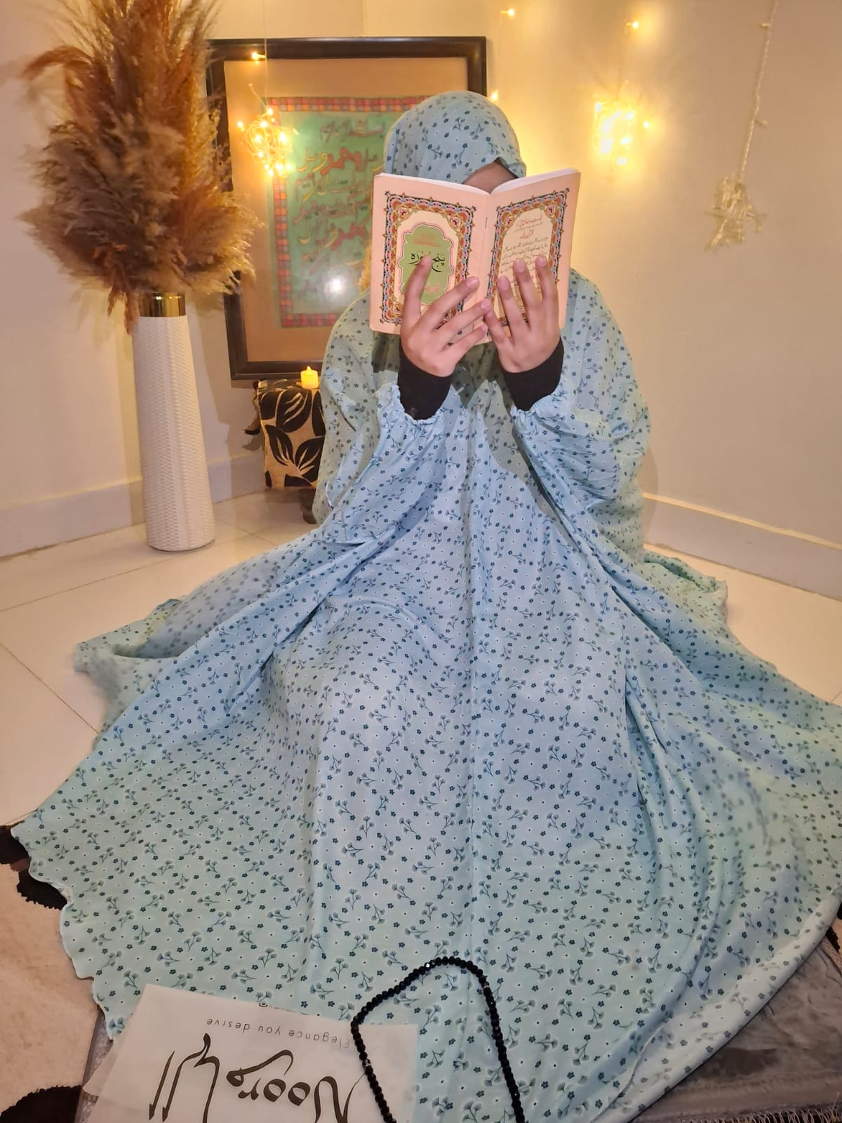 Adult Namaz Chadar - Printed Sky Blue