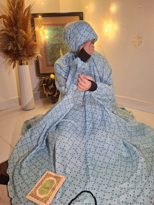 Adult Namaz Chadar - Printed Sky Blue