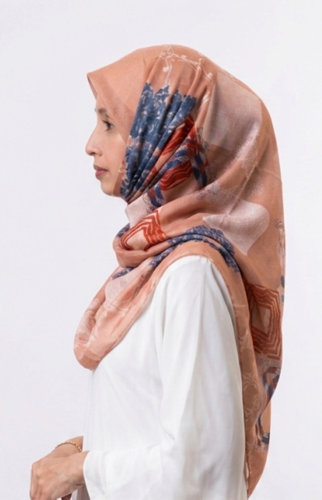 Printed Turkish Modal Hijab -Brown Blue Flower