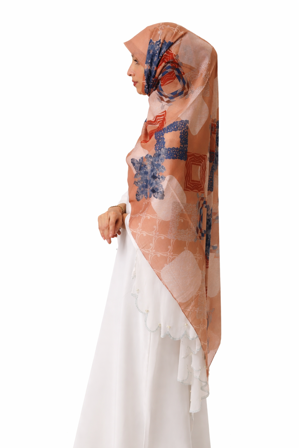 Printed Turkish Modal Hijab -Brown Blue Flower