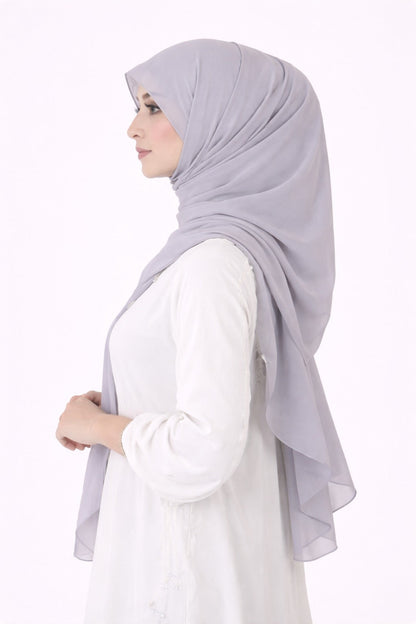 Light Grey Instant Chiffon Hijab with Built-in Magnets