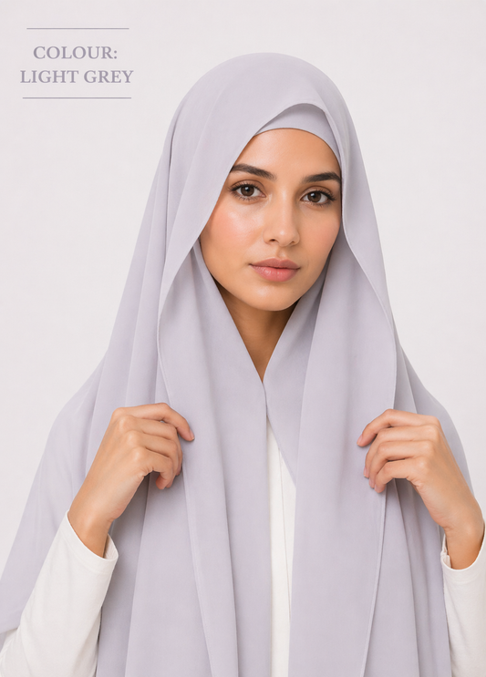 Light Grey Instant Chiffon Hijab with Built-in Magnets
