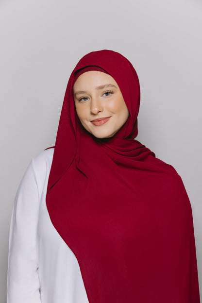 Crimson — Instant Crinkle Chiffon Hijab with Built-in Magnets
