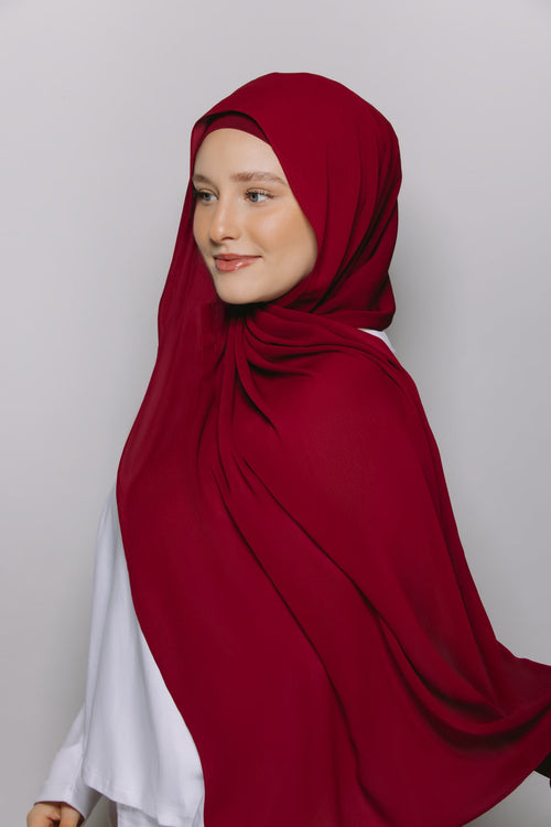 Crimson — Instant Crinkle Chiffon Hijab with Built-in Magnets