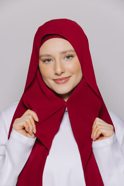 Crimson — Instant Crinkle Chiffon Hijab with Built-in Magnets